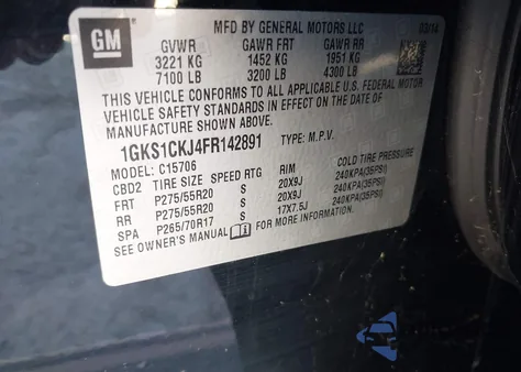 2015 GMC Yukon Denali из США, поврежденный, VIN 1GKS1CKJ4FR142891